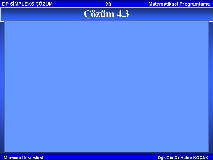 DP SİMPLEKS ÇÖZÜM YÖNTEMİ Marmara Üniversitesi 23 Matematiksel Programlama Çözüm 4. 3 Öğr. Gör.