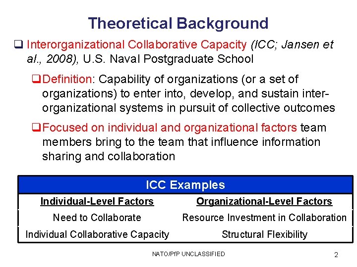 Theoretical Background q Interorganizational Collaborative Capacity (ICC; Jansen et al. , 2008), U. S.