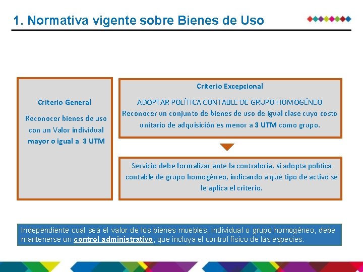 1. Normativa vigente sobre Bienes de Uso Criterio Excepcional Criterio General ADOPTAR POLÍTICA CONTABLE