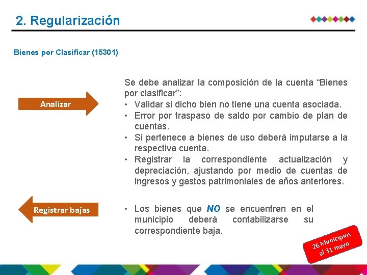 2. Regularización Bienes por Clasificar (15301) Analizar Registrar bajas Se debe analizar la composición