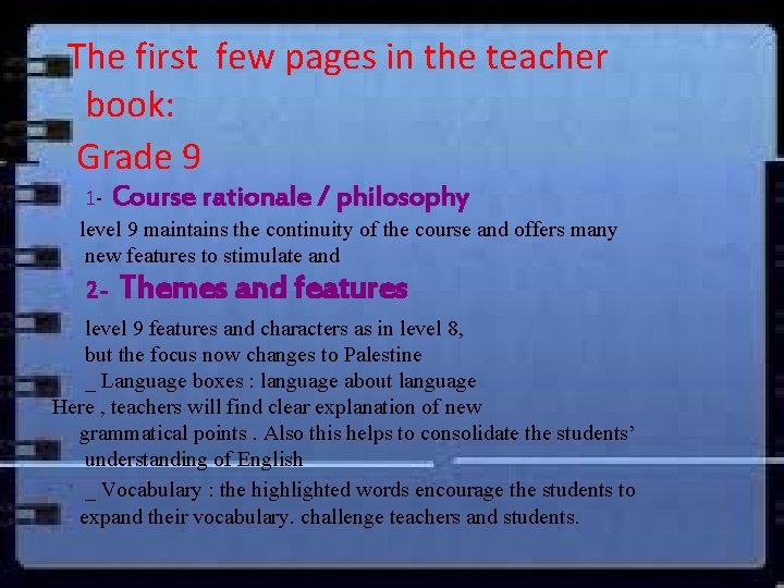 The first few pages in the teacher book: Grade 9 1 - Course rationale