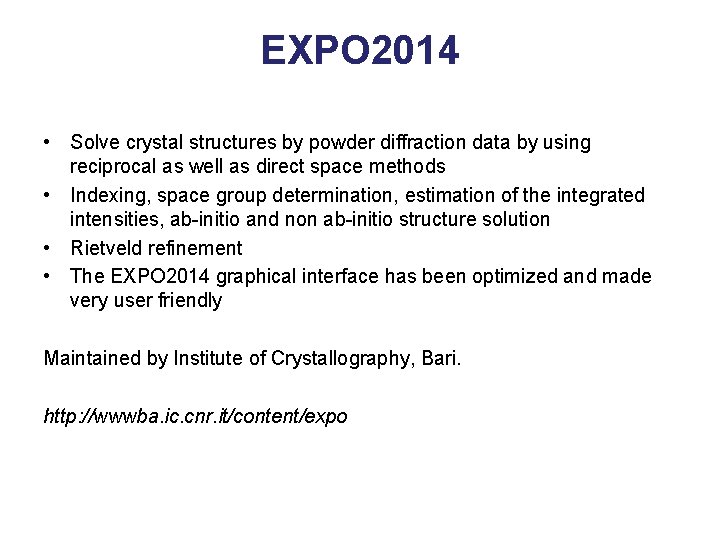 EXPO 2014 • Solve crystal structures by powder diffraction data by using reciprocal as