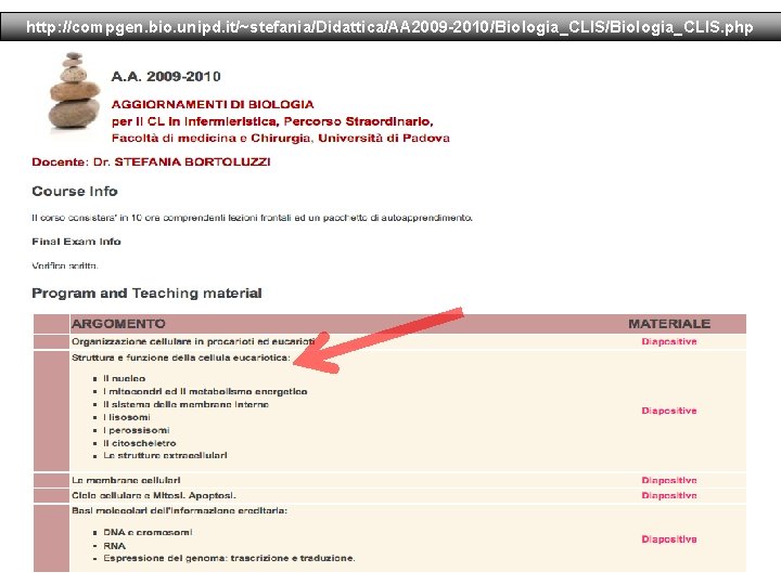 http: //compgen. bio. unipd. it/~stefania/Didattica/AA 2009 -2010/Biologia_CLIS. php 