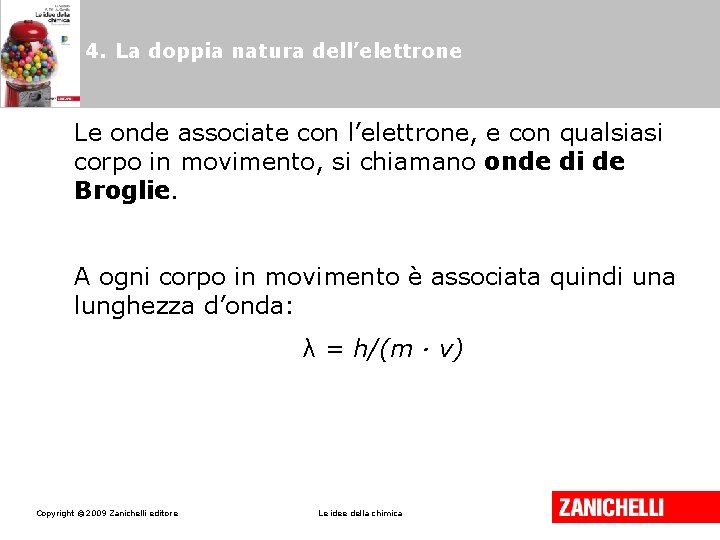 4. La doppia natura dell’elettrone Le onde associate con l’elettrone, e con qualsiasi corpo