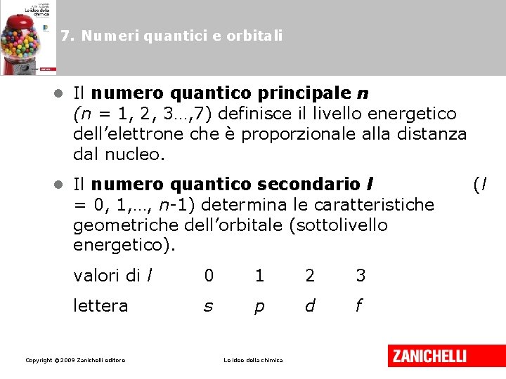 7. Numeri quantici e orbitali • Il numero quantico principale n (n = 1,