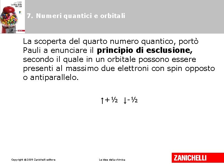 7. Numeri quantici e orbitali La scoperta del quarto numero quantico, portò Pauli a 7. Numeri quantici e orbitali La scoperta del quarto numero quantico, portò Pauli a