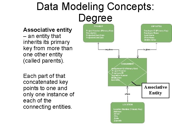 Data Modeling Concepts: Degree Associative entity – an entity that inherits primary key from