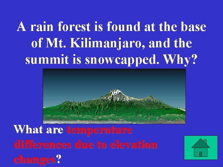 A rain forest is found at the base of Mt. Kilimanjaro, and the summit