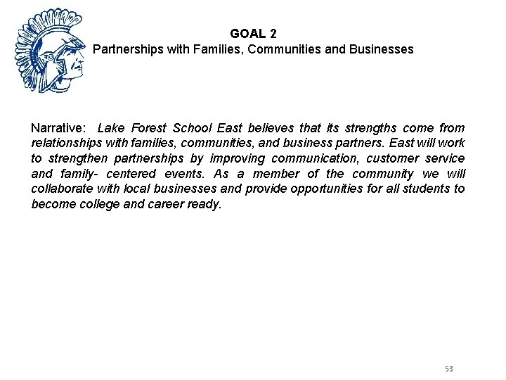 GOAL 2 Partnerships with Families, Communities and Businesses Narrative: Lake Forest School East believes