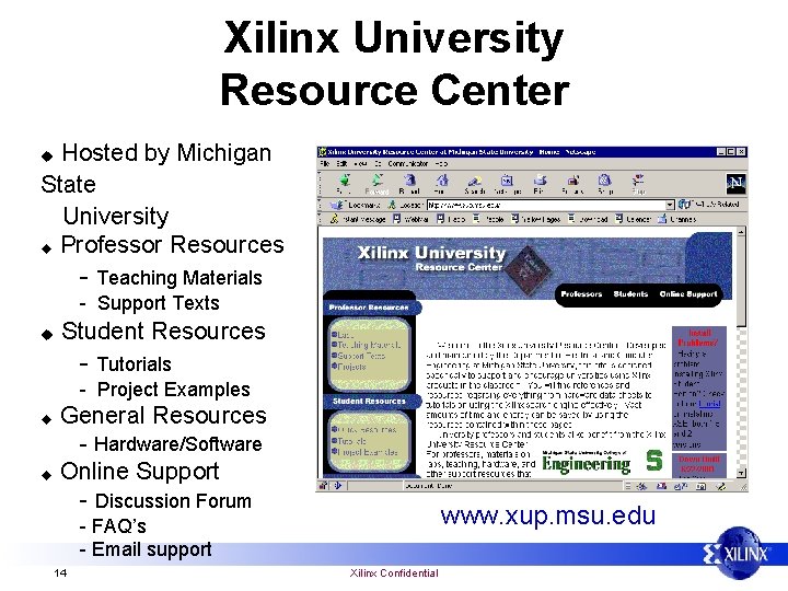 Xilinx University Resource Center Hosted by Michigan State University u Professor Resources u -