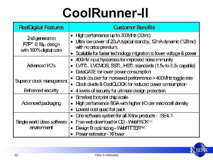 Cool. Runner-II 22 Xilinx Confidential 