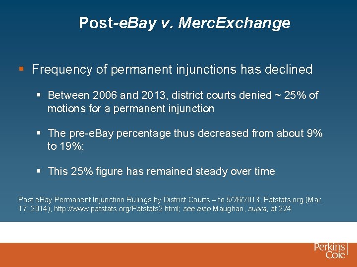 Post-e. Bay v. Merc. Exchange § Frequency of permanent injunctions has declined § Between