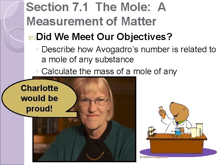 Section 7. 1 The Mole: A Measurement of Matter Did We Meet Our Objectives?