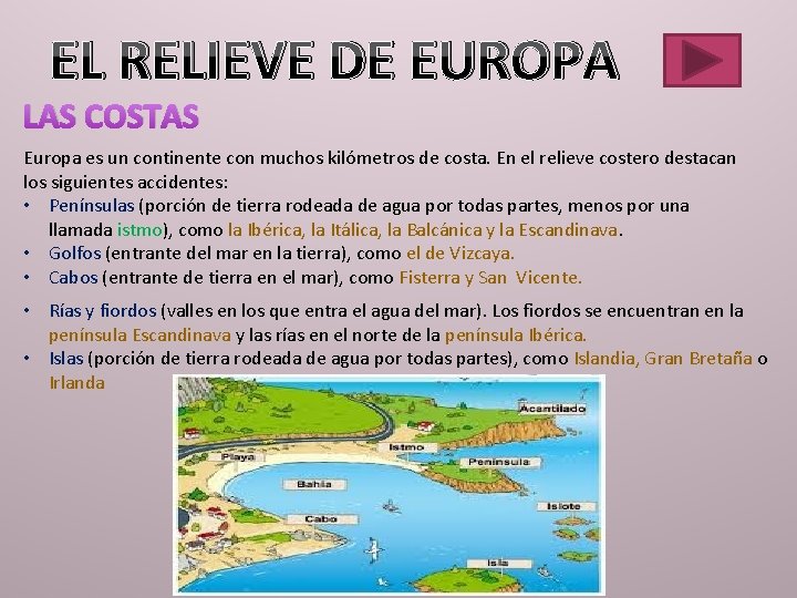 EL RELIEVE DE EUROPA LAS COSTAS Europa es un continente con muchos kilómetros de