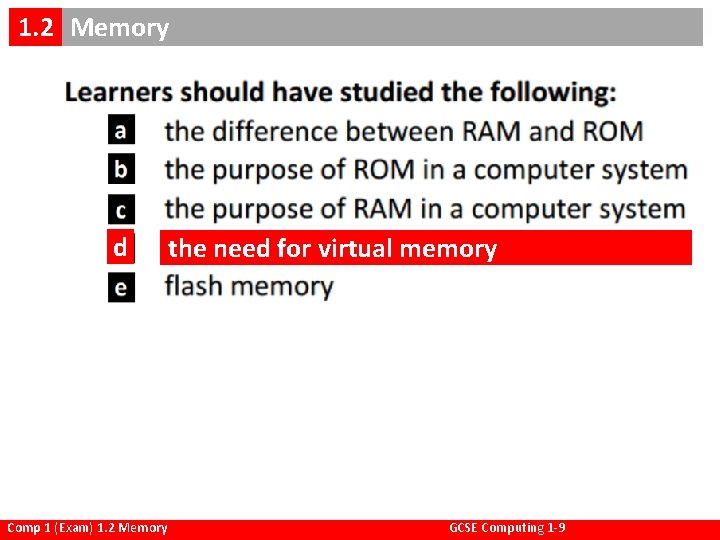 Virtual Memory 1. 2 DMemory 1. 2 d Comp 1 (Exam) 1. 2 Memory