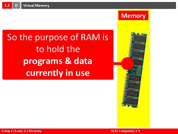 1. 2 D Virtual Memory So the purpose of RAM is to hold the