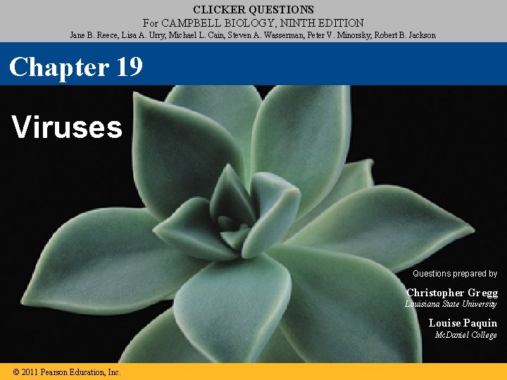 CLICKER QUESTIONS For CAMPBELL BIOLOGY, NINTH EDITION Jane B. Reece, Lisa A. Urry, Michael