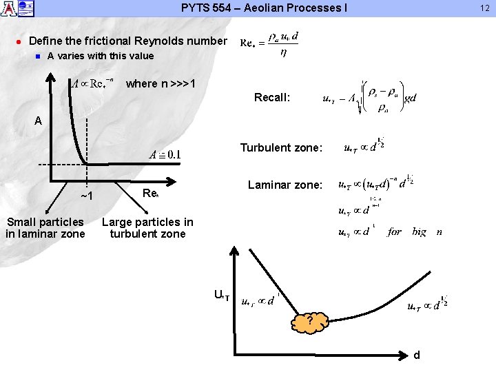 PYTS 554 – Aeolian Processes I l 12 Define the frictional Reynolds number n