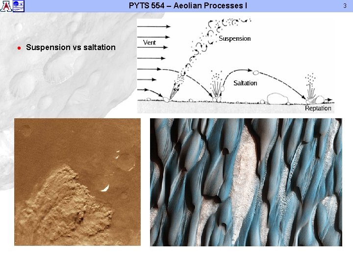 PYTS 554 – Aeolian Processes I l Suspension vs saltation 3 