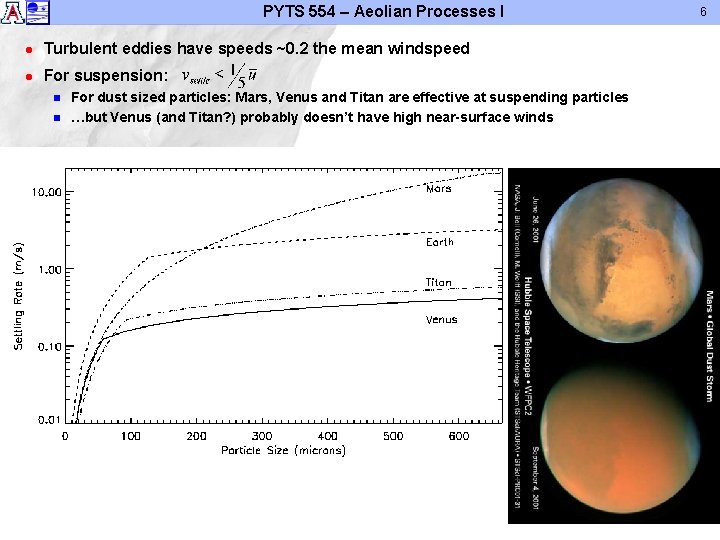 PYTS 554 – Aeolian Processes I l Turbulent eddies have speeds ~0. 2 the