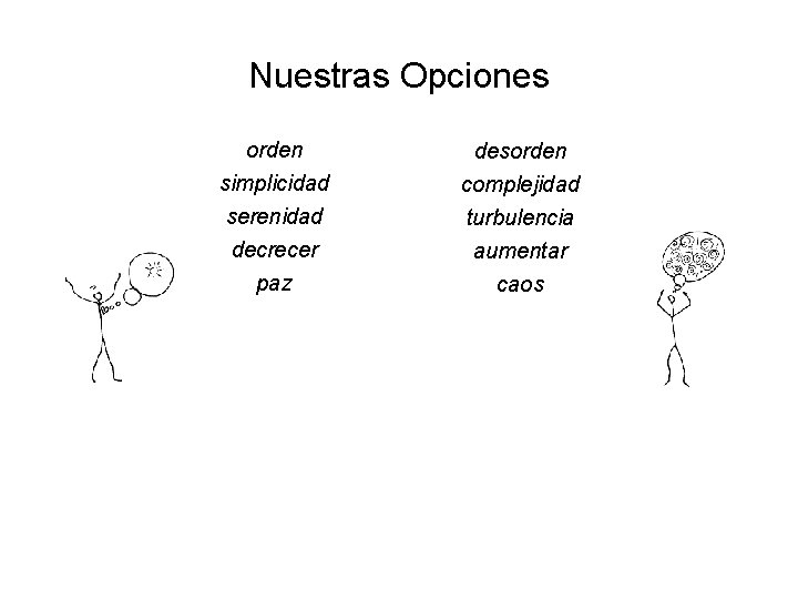 Nuestras Opciones orden simplicidad serenidad decrecer desorden complejidad turbulencia aumentar paz caos 