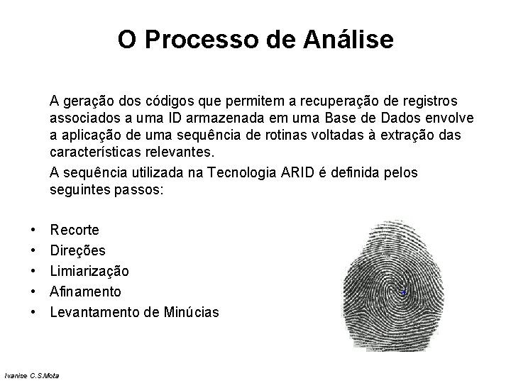 O Processo de Análise A geração dos códigos que permitem a recuperação de registros O Processo de Análise A geração dos códigos que permitem a recuperação de registros
