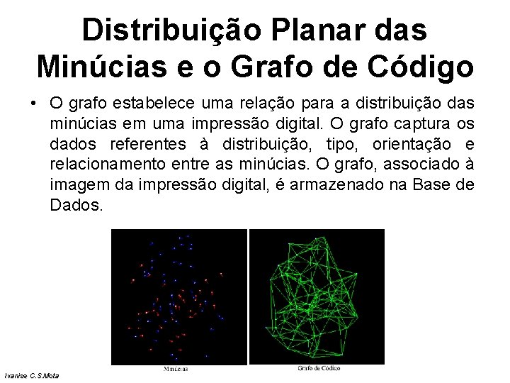 Distribuição Planar das Minúcias e o Grafo de Código • O grafo estabelece uma Distribuição Planar das Minúcias e o Grafo de Código • O grafo estabelece uma