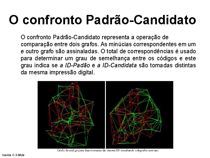 O confronto Padrão-Candidato representa a operação de comparação entre dois grafos. As minúcias correspondentes O confronto Padrão-Candidato representa a operação de comparação entre dois grafos. As minúcias correspondentes