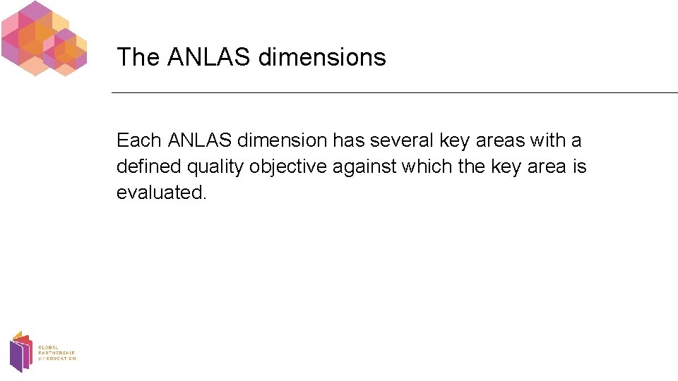 The ANLAS dimensions Each ANLAS dimension has several key areas with a defined quality