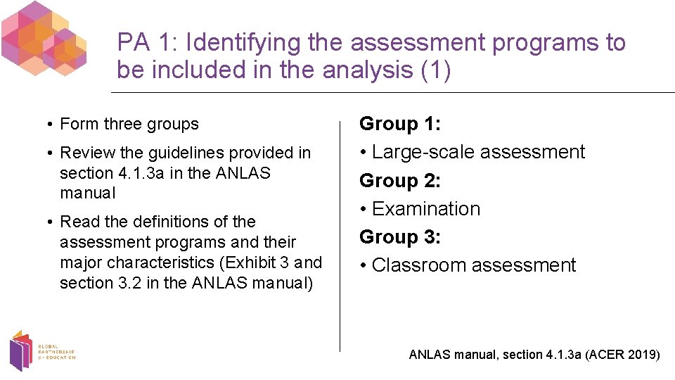 PA 1: Identifying the assessment programs to be included in the analysis (1) •