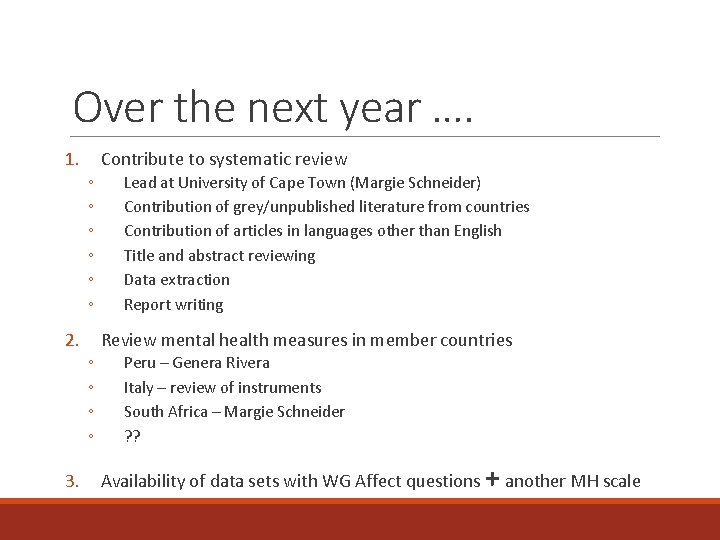 Over the next year …. 1. Contribute to systematic review ◦ ◦ ◦ 2.