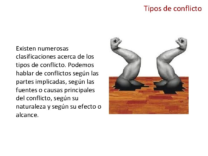Tipos de conflicto Existen numerosas clasificaciones acerca de los tipos de conflicto. Podemos hablar Tipos de conflicto Existen numerosas clasificaciones acerca de los tipos de conflicto. Podemos hablar
