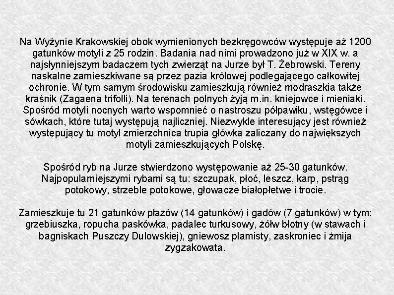 Na Wyżynie Krakowskiej obok wymienionych bezkręgowców występuje aż 1200 gatunków motyli z 25 rodzin.