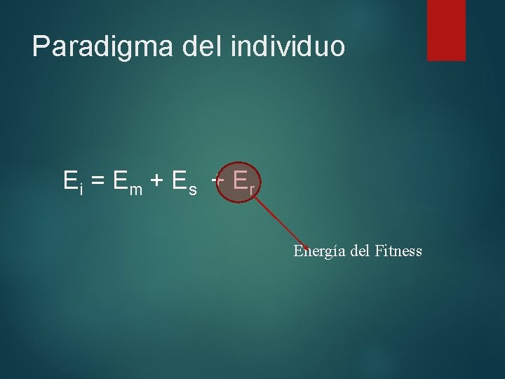 Paradigma del individuo Ei = E m + E s + E r Energía Paradigma del individuo Ei = E m + E s + E r Energía