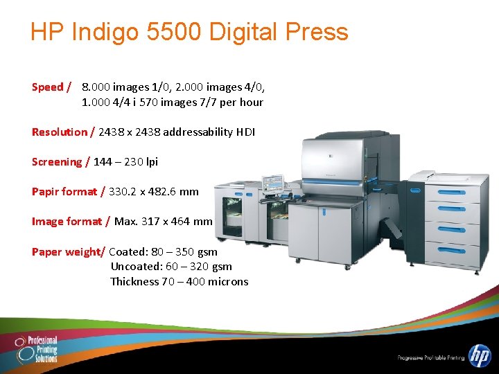 HP Indigo 5500 Digital Press Speed / 8. 000 images 1/0, 2. 000 images