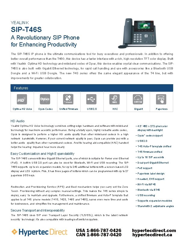 YEALINK SIP-T 46 S A Revolutionary SIP Phone for Enhancing Productivity The SIP-T 46