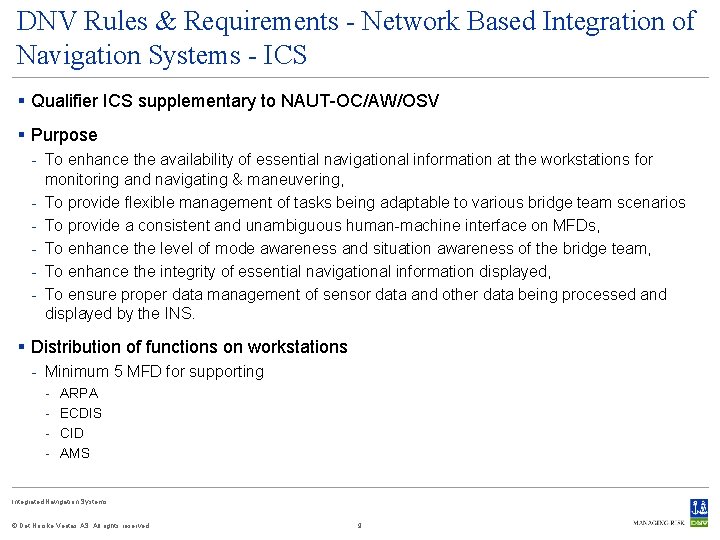 DNV Rules & Requirements - Network Based Integration of Navigation Systems - ICS §