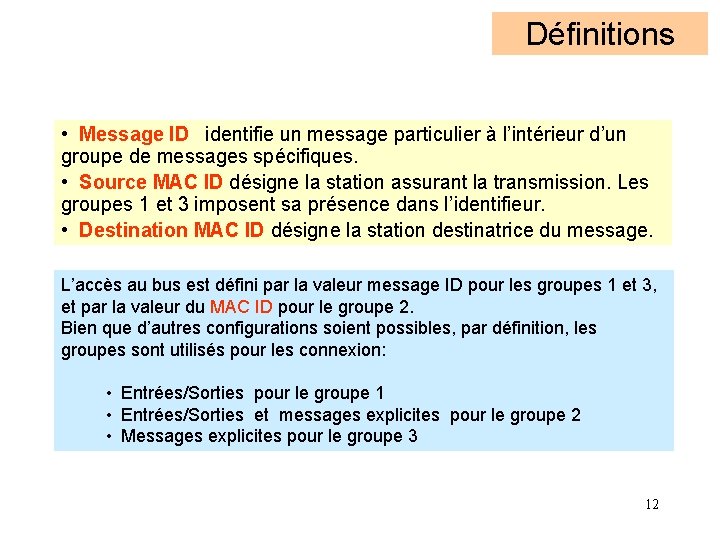 Définitions • Message ID identifie un message particulier à l’intérieur d’un groupe de messages
