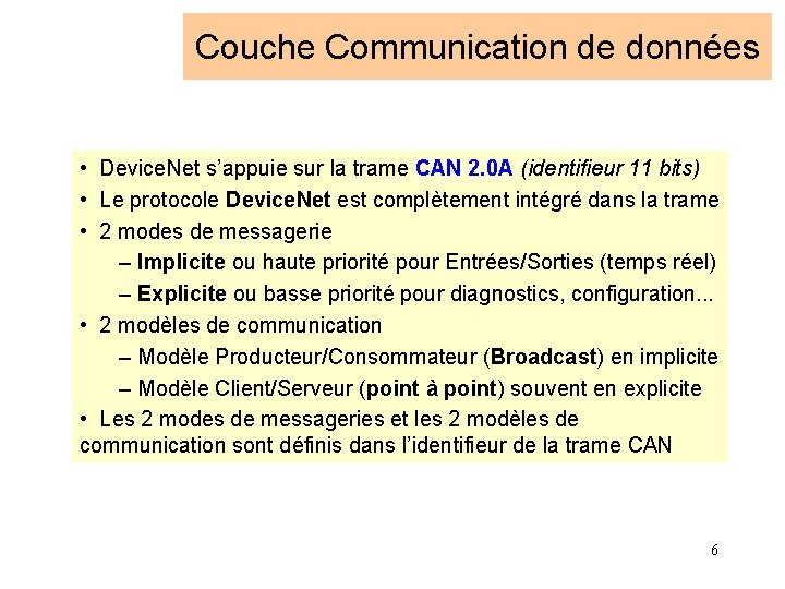 Couche Communication de données • Device. Net s’appuie sur la trame CAN 2. 0