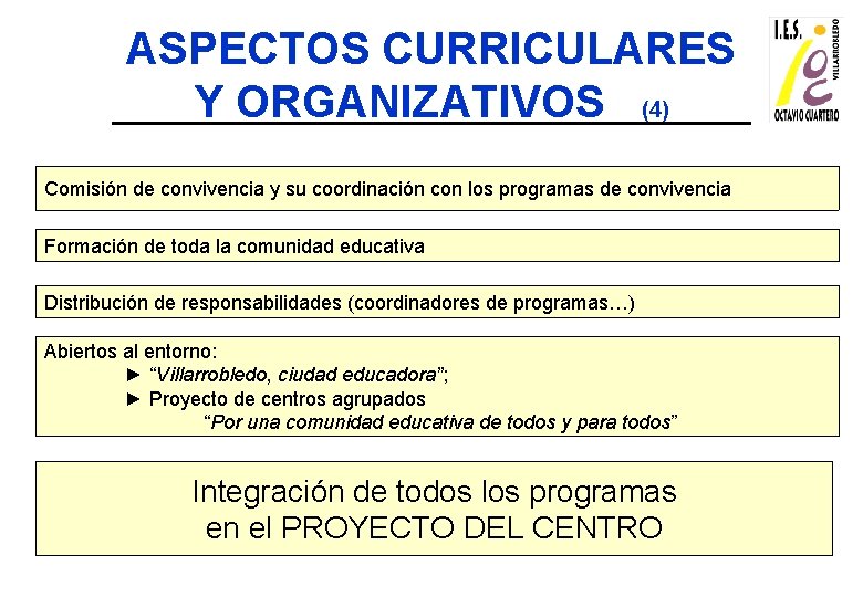 ASPECTOS CURRICULARES Y ORGANIZATIVOS (4) Comisión de convivencia y su coordinación con los programas