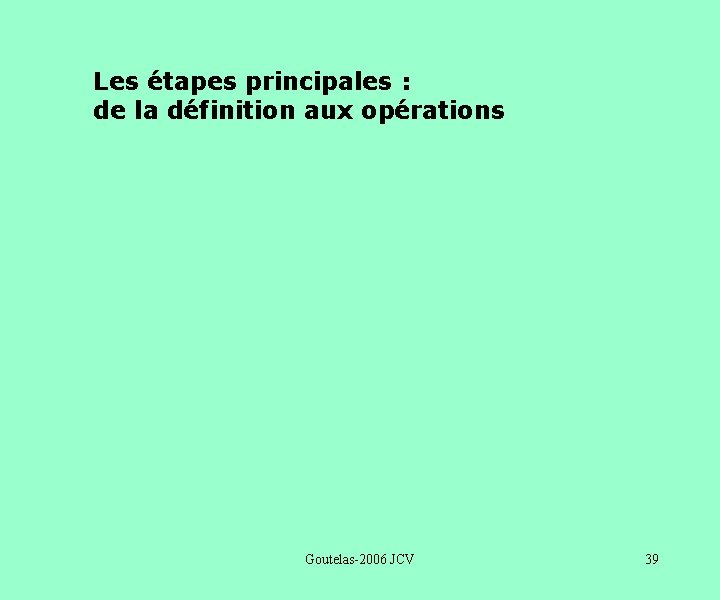 Les étapes principales : de la définition aux opérations Goutelas-2006 JCV 39 