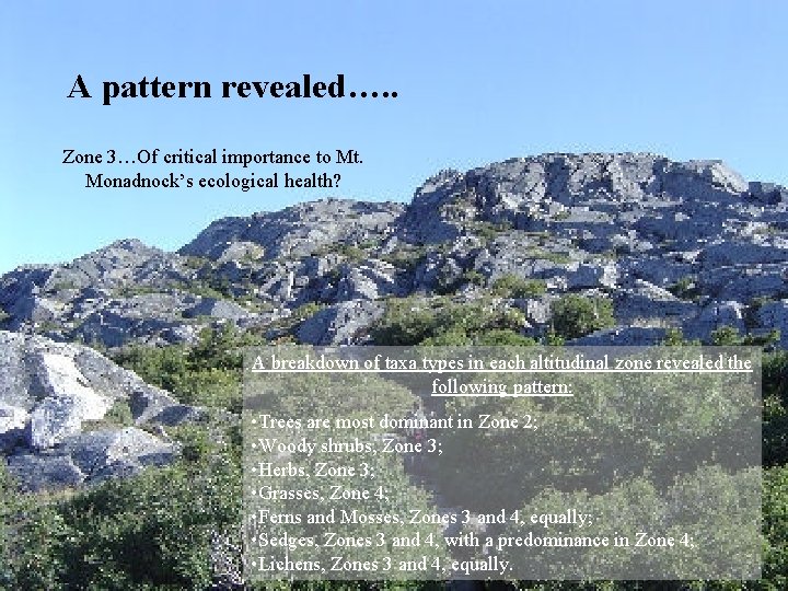 A pattern revealed…. . Zone 3…Of critical importance to Mt. Monadnock’s ecological health? A