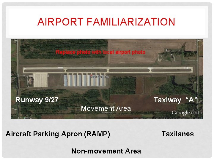 AIRPORT FAMILIARIZATION Replace photo with local airport photo Runway 9/27 Taxiway “A” Movement Area