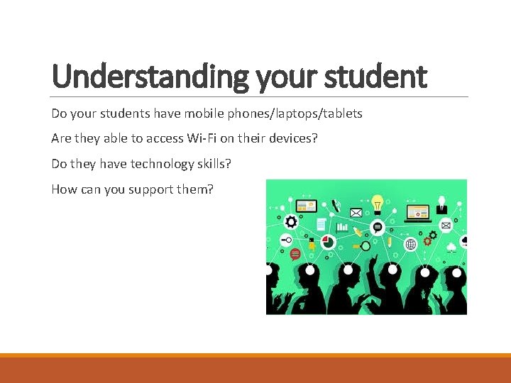 Understanding your student Do your students have mobile phones/laptops/tablets Are they able to access Understanding your student Do your students have mobile phones/laptops/tablets Are they able to access