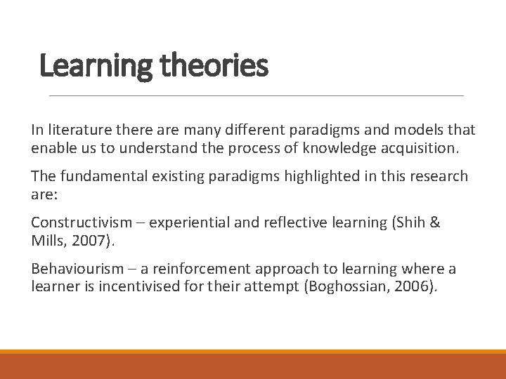 Learning theories In literature there are many different paradigms and models that enable us Learning theories In literature there are many different paradigms and models that enable us