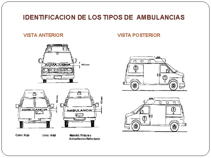 IDENTIFICACION DE LOS TIPOS DE AMBULANCIAS VISTA ANTERIOR VISTA POSTERIOR 