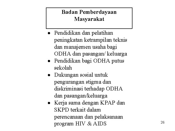 Badan Pemberdayaan Masyarakat Pendidikan dan pelatihan peningkatan ketrampilan teknis dan manajemen usaha bagi ODHA