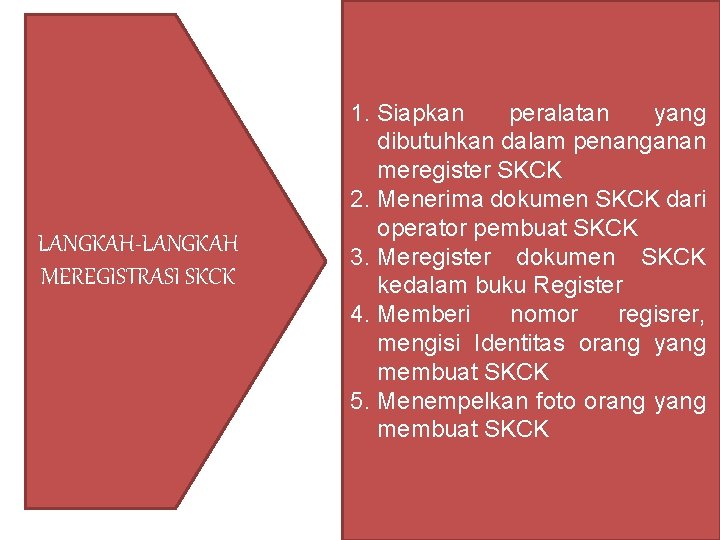 LANGKAH-LANGKAH MEREGISTRASI SKCK 1. Siapkan peralatan yang dibutuhkan dalam penanganan meregister SKCK 2. Menerima