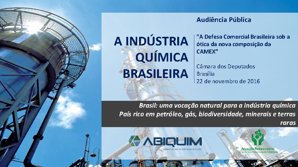 Audiência Pública A INDÚSTRIA QUÍMICA BRASILEIRA “A Defesa Comercial Brasileira sob a ótica da