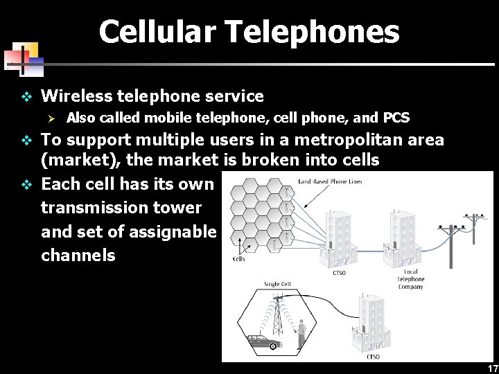 Cellular Telephones v Wireless telephone service Ø Also called mobile telephone, cell phone, and